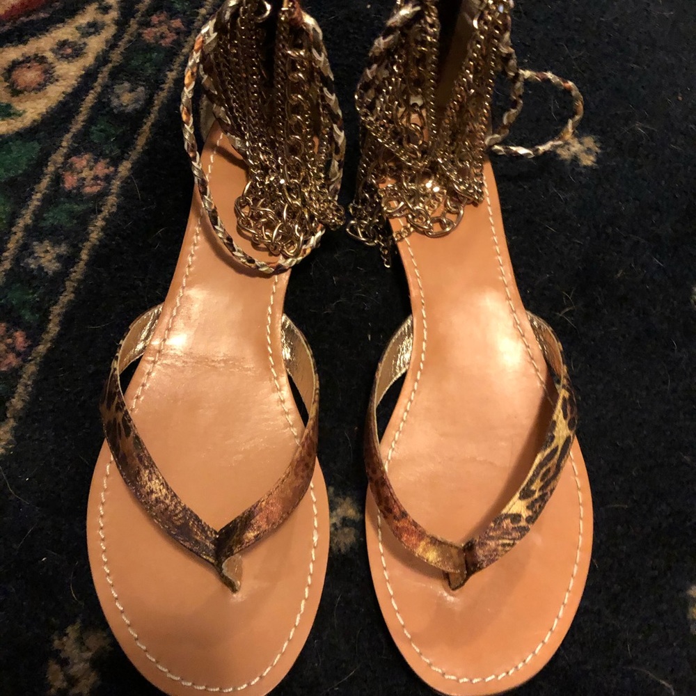 Leopard and gold chain sandals